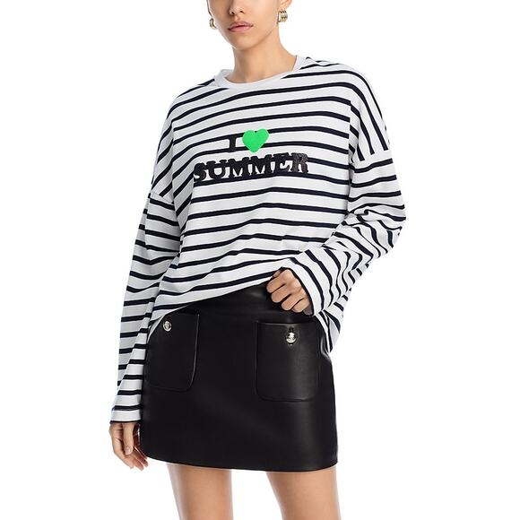 Joshua Sanders Women's Striped Graphic T-Shirt Long Sleeve Marine Size Large NWT - Picture 1 of 11